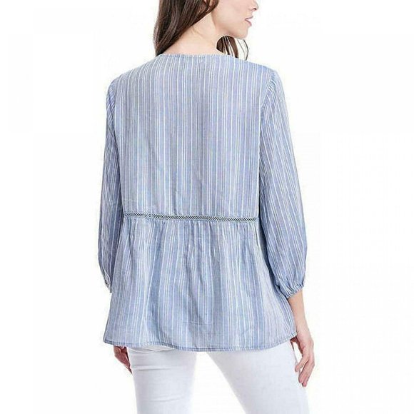 NWT Fever Crochet Inset Peasant Top XL Blue - Picture 2 of 6